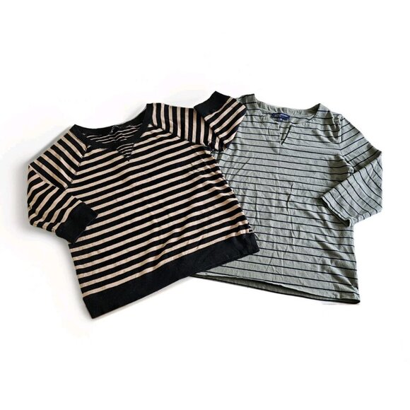 Jones New York Top Womens XL Lot of 2 Stripes 3/4 Sleeve Cotton Cottage Casual - Picture 1 of 16